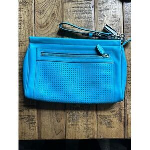 Coach Legacy Perforated Leather Clutch Wristlet in Silver Robin Chalk